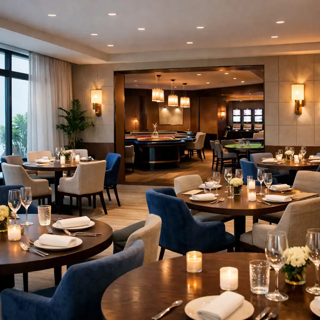 Elegancka sala restauracyjna Palate Dining z widokiem na subtelną strefę gier